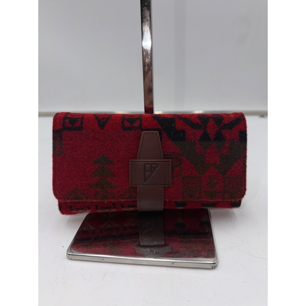 Eddie Bauer x Pendleton Red Black Wool Trifold Wallet Geometric Southwestern